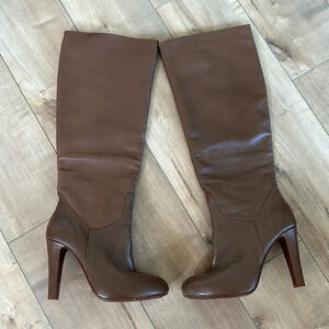 Eli Tahari Knee High Boots Soft Leather Brown Sz 39 (8.5)
